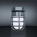 Industrial Style Wall Light With Metal Cage Silver Top And White Glow