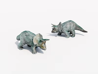 Two Green Triceratops Dinosaur Toys With Realistic Textured Skin And Poses 3d model