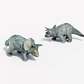 Two Green Triceratops Dinosaur Toys With Realistic Textured Skin And Poses