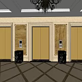 Elevator Hallway With Beige Walls Golden Elevator Doors Chandeliers And Geometric Pattern Floor 3d model