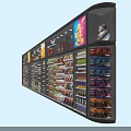 Supermarket Display Shelves Filled With Various Snacks Drinks And Canned Goods