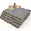 Ancient Damaged Stone Platform With Steps Pillar And Scattered Blocks 3d model