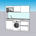 Modern Kitchen With White Cabinets Washing Machine Sink Microwave And Stove Top
