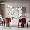 Modern Elegant Restaurant Interior Featuring Dining Table Chairs Pendant Lights Wall Art And Greenery 3d model