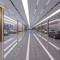 Modern Parking Garage With Luxury Cars Gold Pillars And Bright Lighting