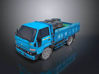 Blue Street Cleaning Truck With Black Circular Containers On Back 3d model