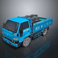 Blue Street Cleaning Truck With Black Circular Containers On Back