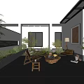 Modern Garden Landscape Design With Courtyard Green Plants Outdoor Seating And Glass Roof