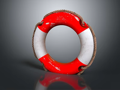 Commercial Safety Equipment High Visibility Red And White Lifebuoy With Rope 3d model