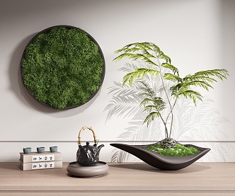 New Chinese-style Ornaments Combination Green Plant Ornaments 3d model