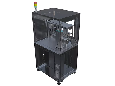 Industrial Automated Processing Equipment With Black Metal Frame Transparent Cover And Tri Color Warning Light 3d model