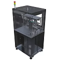 Industrial Automated Processing Equipment With Black Metal Frame Transparent Cover And Tri Color Warning Light
