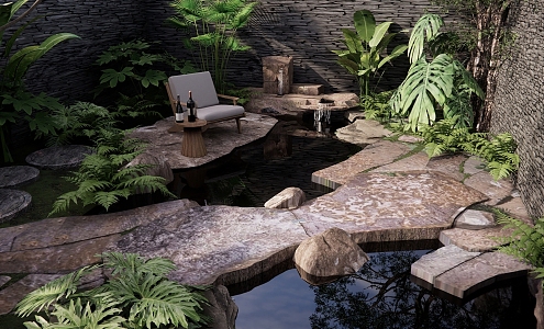 Waterscape Courtyard Stone Stacked Water 3d model