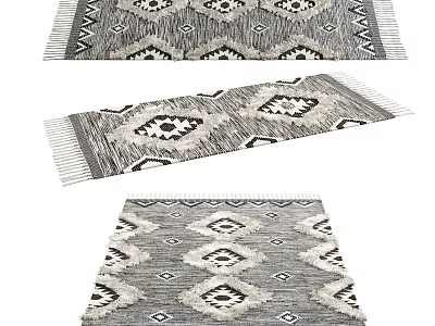 Square Area Rug With Geometric Diamond Patterns And Fringed Edges In Neutral Tones 3d model
