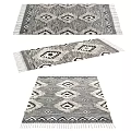 Square Area Rug With Geometric Diamond Patterns And Fringed Edges In Neutral Tones