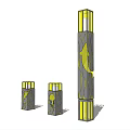 Outdoor Lights With Various Heights Gray Pillars And Yellow Light Panels