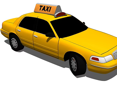 Yellow Taxi Cab With Roof Sign And Red Light On Urban Road 3d model