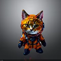 Colorful Stuffed Cat in Orange Astronaut Suit with Blue Boots and Yellow Eyes