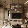 Modern Warm Wood Toned Living And Dining Room With Cozy Furnishings And Soft Ambient Lighting