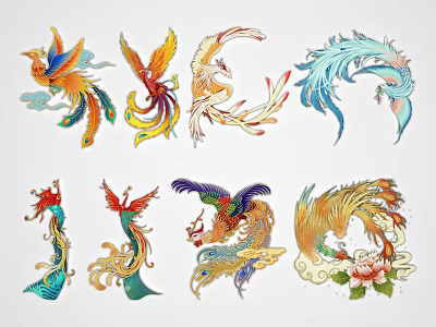 Colorful Phoenix Wall Decor Pieces With Intricate Feathers And Artistic Patterns 3d model