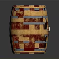 Wooden Barrel With Metal Hoops And Red Top For Home Storage And Decoration