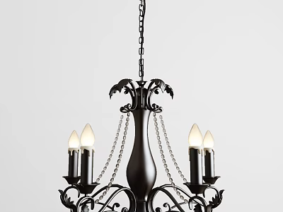 Classic Black Metal Chandelier With Ornate Design Chain Detail And Candle Shaped Bulbs 3d model
