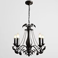 Classic Black Metal Chandelier With Ornate Design Chain Detail And Candle Shaped Bulbs