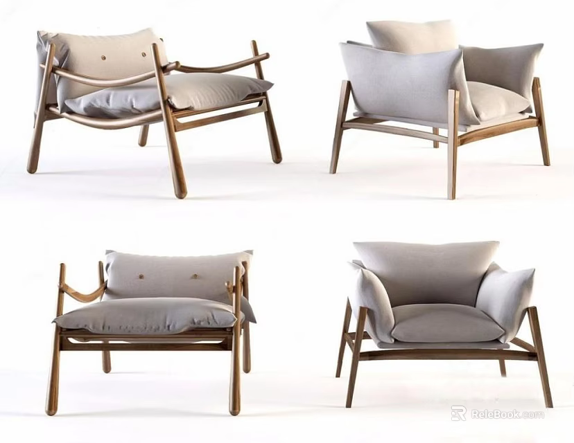 Modern Single Sofa With Wooden Frame And Gray Upholstered Cushions 3d model 