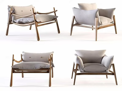 Modern Single Sofa With Wooden Frame And Gray Upholstered Cushions 3d model