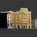 Yellow Residential Building Model Featuring Different Style Structures Street Scene Balconies and Windows