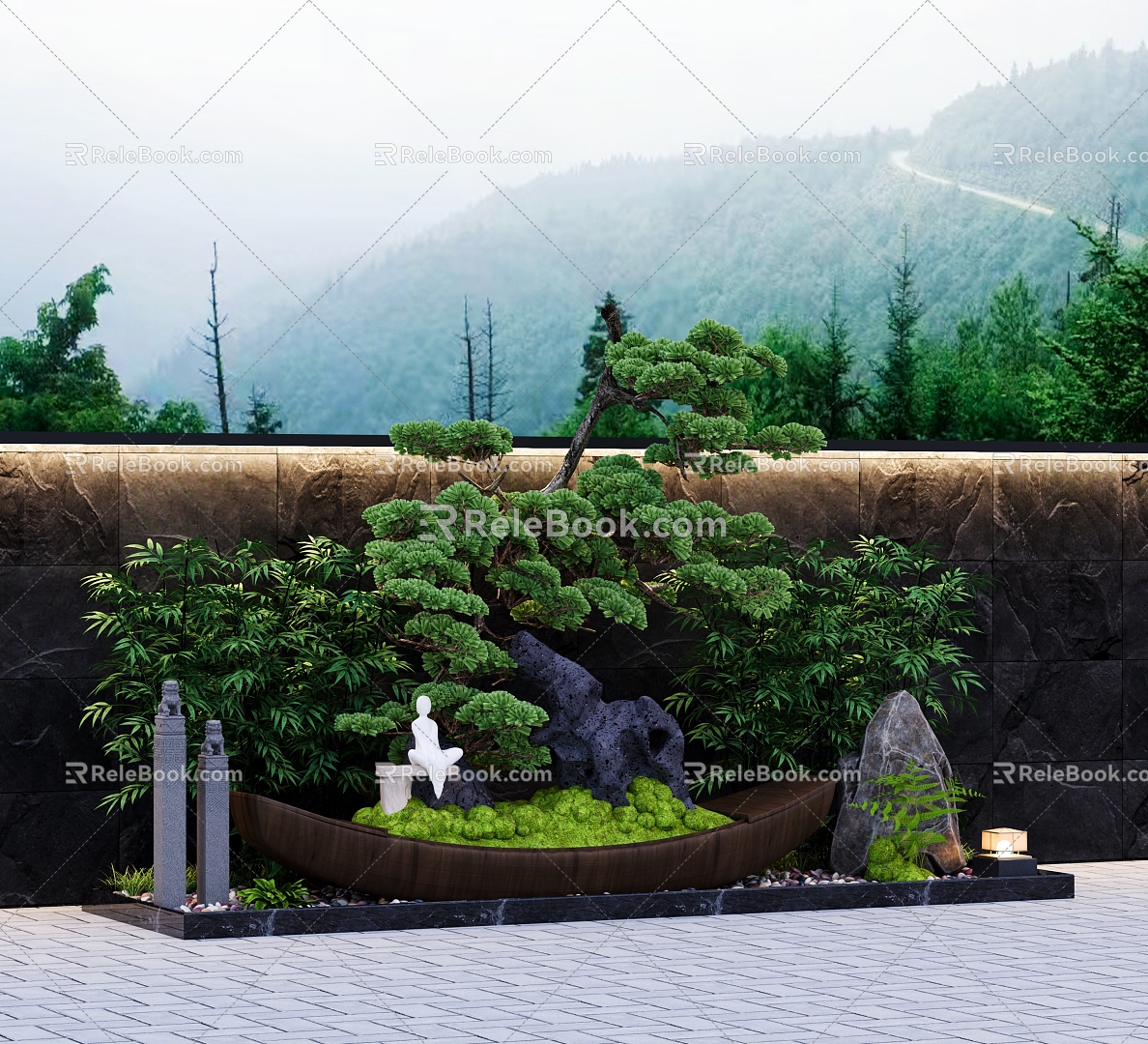 Chinese garden landscape flower bed 3d model