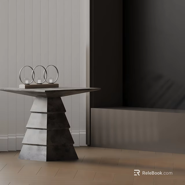 Minimalist Side Table with Unique Tiered Concrete Base and Decorative Rings on Top 3d model 