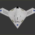 Futuristic Triangular Aircraft With Silver Surface Blue Dots And Yellow Markings