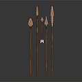 Arrow Weapons With Wooden Shafts And Various Shaped Metal Arrowheads On Reflective Black Background
