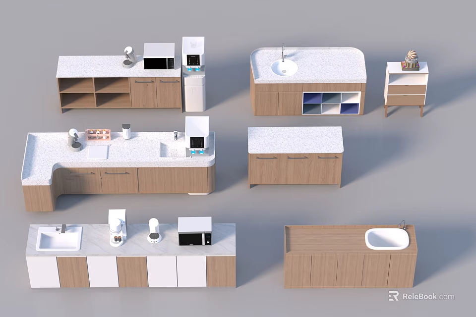 Modern Bar Counter Designs With Wooden Cabinets White Countertop And Sink 3d model 