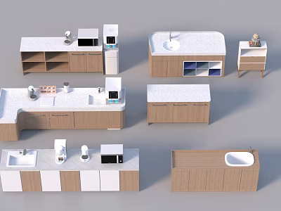 Modern Bar Counter Designs With Wooden Cabinets White Countertop And Sink 3d model