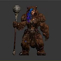 Fantasy Beast Character With Blue Purple Hair Holding Orb Top Staff And Fur Armor