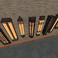 Various Modern Outdoor Lights Mounted On Stone Wall With Warm Glow And Tile Floor