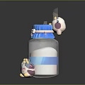 Cute Milk Drink Bottle in Blue with Small Cow Toys and Decorations