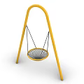 Outdoor Playground Swing With Yellow Arch Frame And Hanging Net Seat For Kids