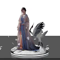 Traditional Hanfu Female Figure With Crane And Snowflake Decorations On Circular Platform
