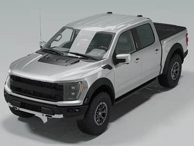 Silver Pickup Truck With Crew Cab Large Off Road Tires Black Grille And Cargo Bed 3d model