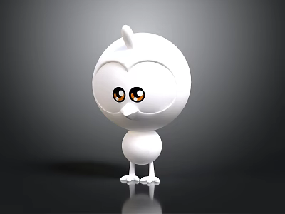 Cute White 3D Cartoon Owl Character with Big Eyes Round Body and Small Feet 3d model
