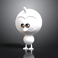 Cute White 3D Cartoon Owl Character with Big Eyes Round Body and Small Feet