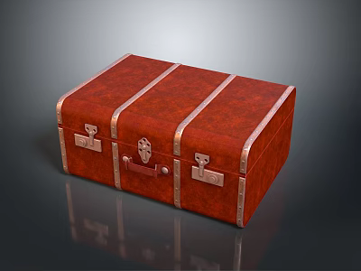 Vintage Red Leather Trunk With Metal Clasps And Textured Surface Design 3d model