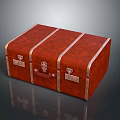 Vintage Red Leather Trunk With Metal Clasps And Textured Surface Design