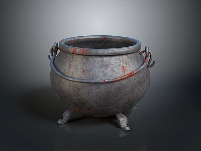 Vintage Metal Cauldron With Three Legs Double Handles And Rustic Design For Household Use 3d model