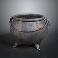 Vintage Metal Cauldron With Three Legs Double Handles And Rustic Design For Household Use