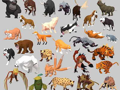 Collection Of Diverse Cartoon Reptile Characters With Colorful Digital Designs 3d model