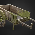Vintage Wooden Cart With Mossy Surface And Large Spoked Wheel Design